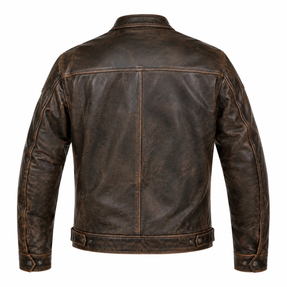 Stone Route Gray classic cruiser leather motorcycle jacket front hero view