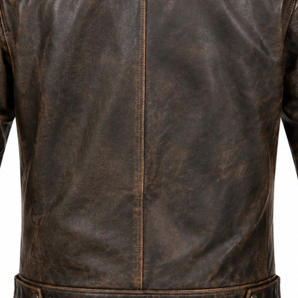 Stone Route Gray classic cruiser leather motorcycle jacket leather and hardware detail