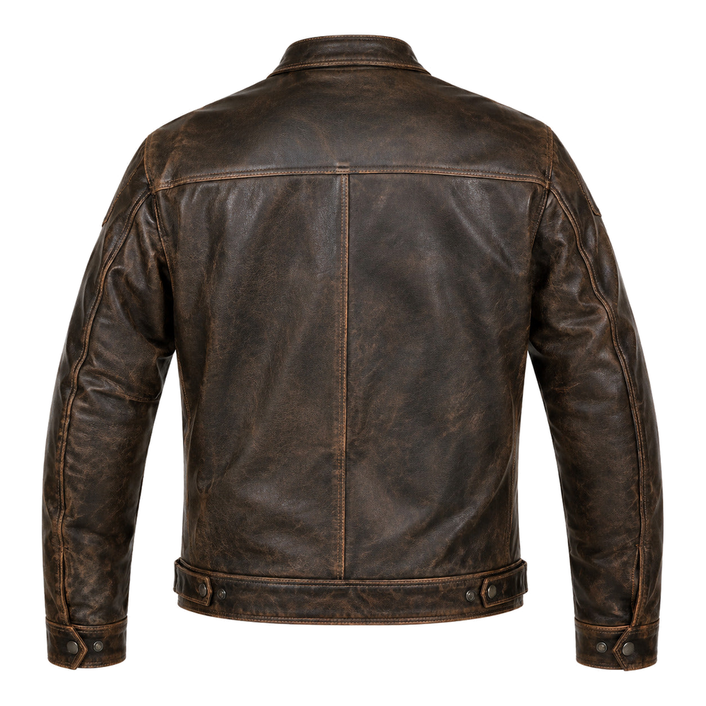 Stone Route Gray classic cruiser leather motorcycle jacket front hero view