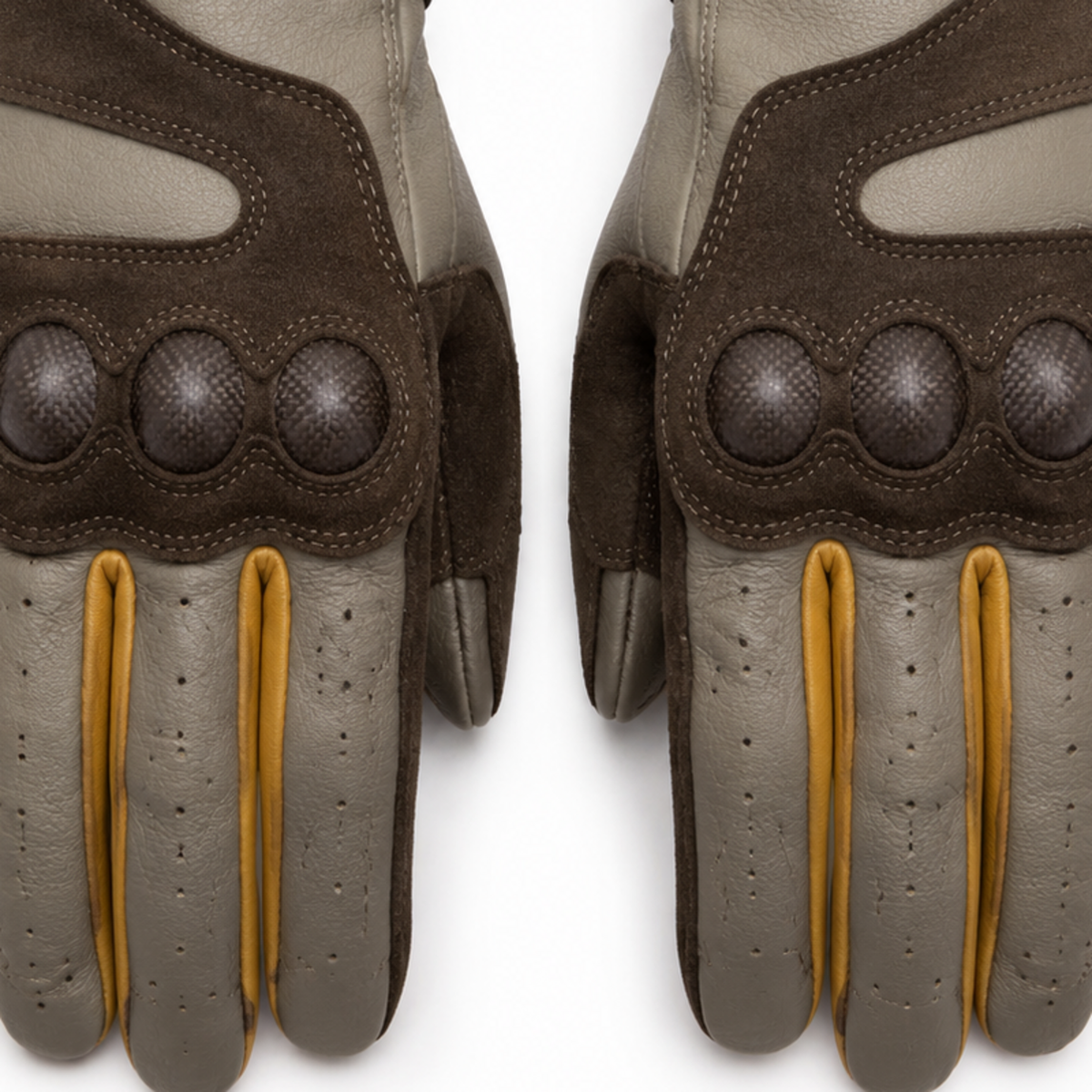 StoneTrail taupe mustard street motorcycle gloves — cuff and backhand construction detail