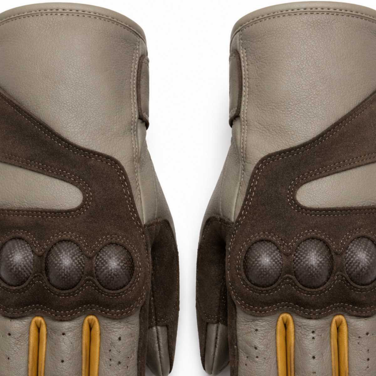 StoneTrail taupe mustard street motorcycle gloves — knuckle and finger construction detail
