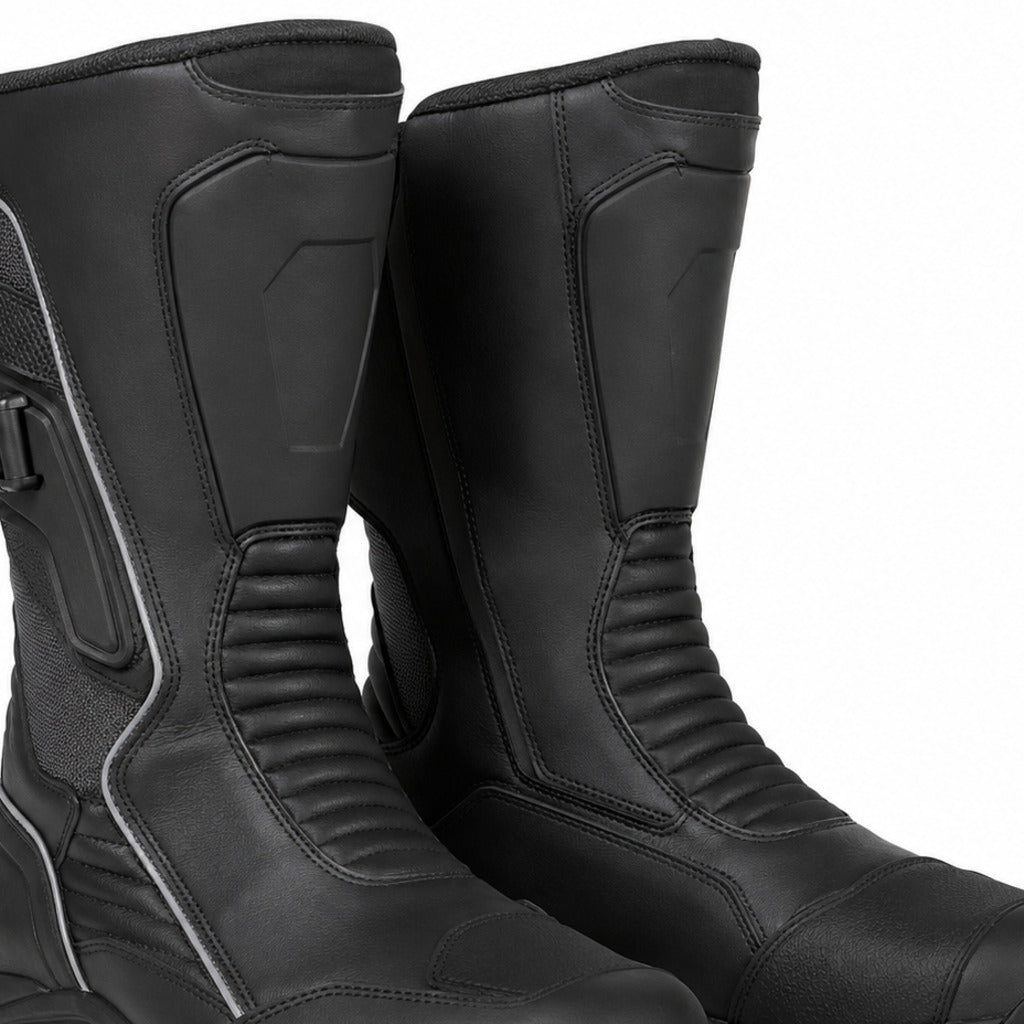 StormHarbor touring motorcycle boots shaft closure and construction detail