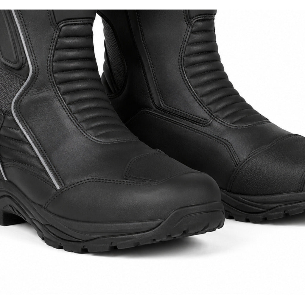 StormHarbor touring motorcycle boots toe heel and touring sole detail
