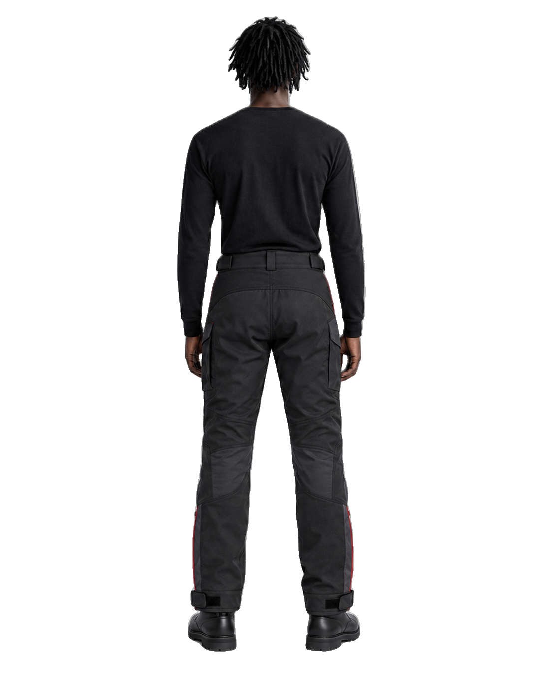 StormGrid Black Charcoal Waterproof Textile Motorcycle Pants back view on male model on transparent background