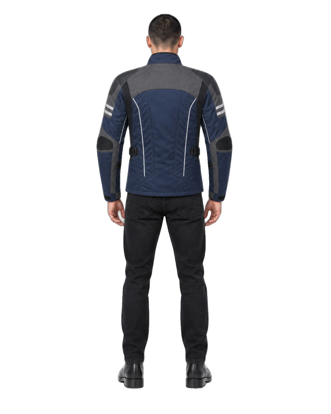 Stormhaven Pro All-Season Motorcycle Jacket back view on male model with transparent background