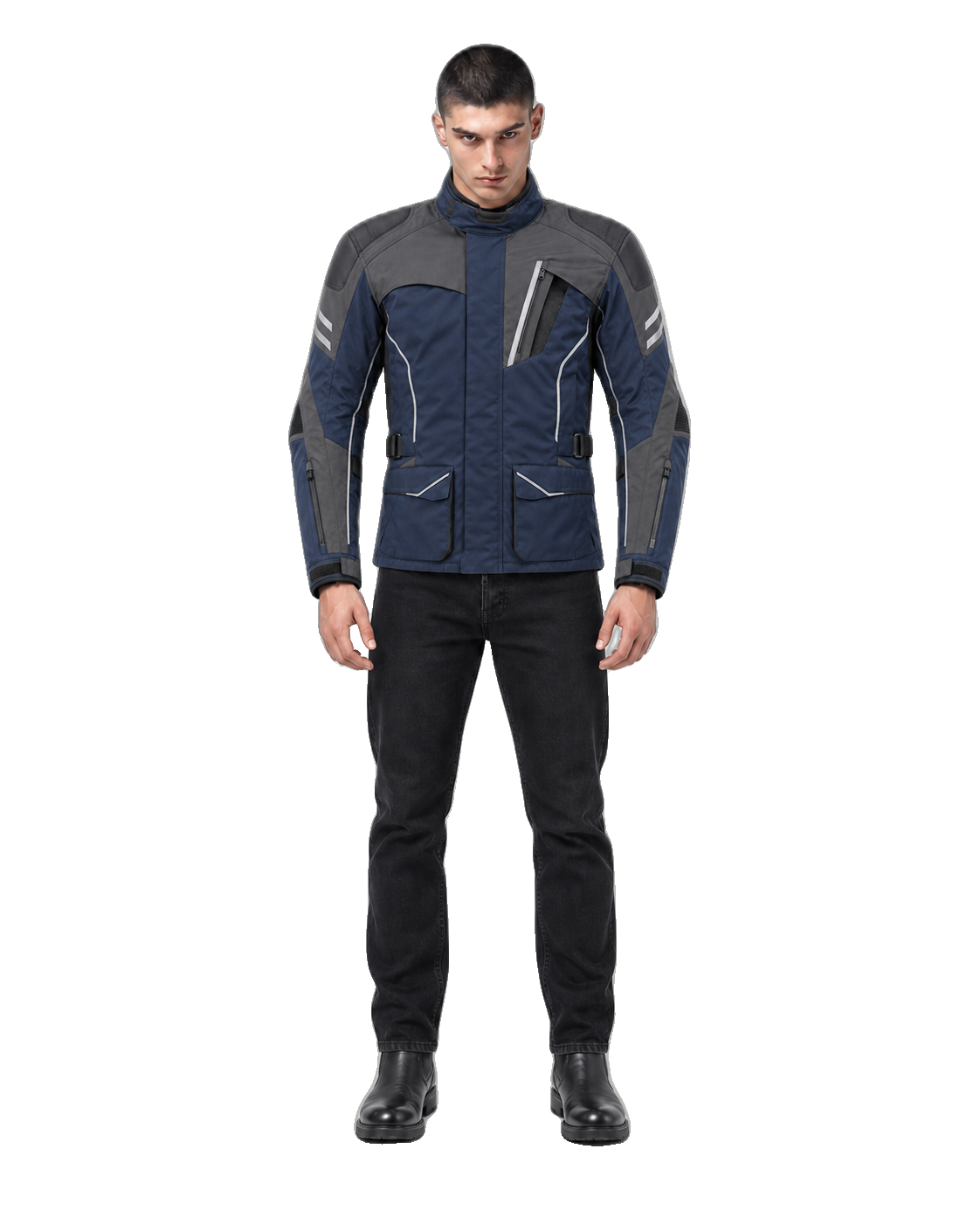Stormhaven Pro All-Season Motorcycle Jacket front view on male model with transparent background