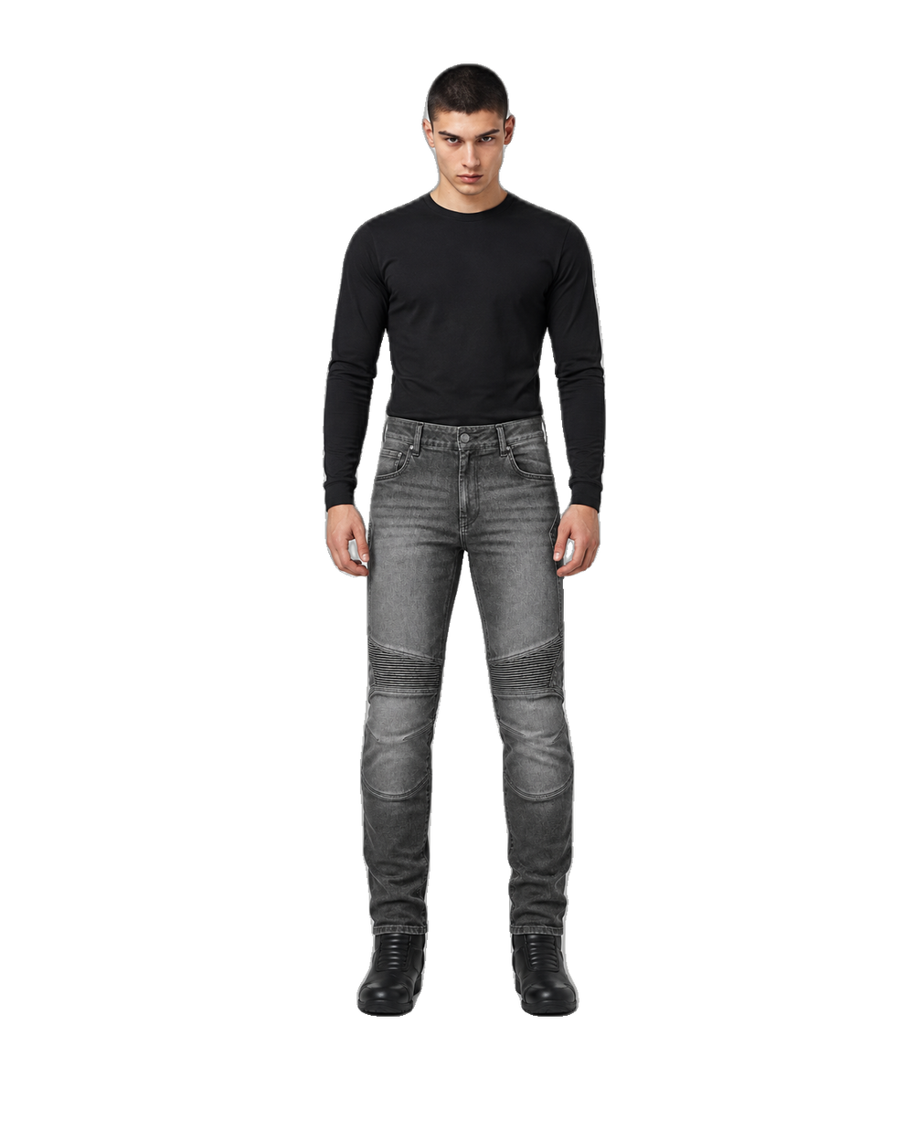 Stormwash Pro Armored Motorcycle Riding Jeans front view on male model on transparent background