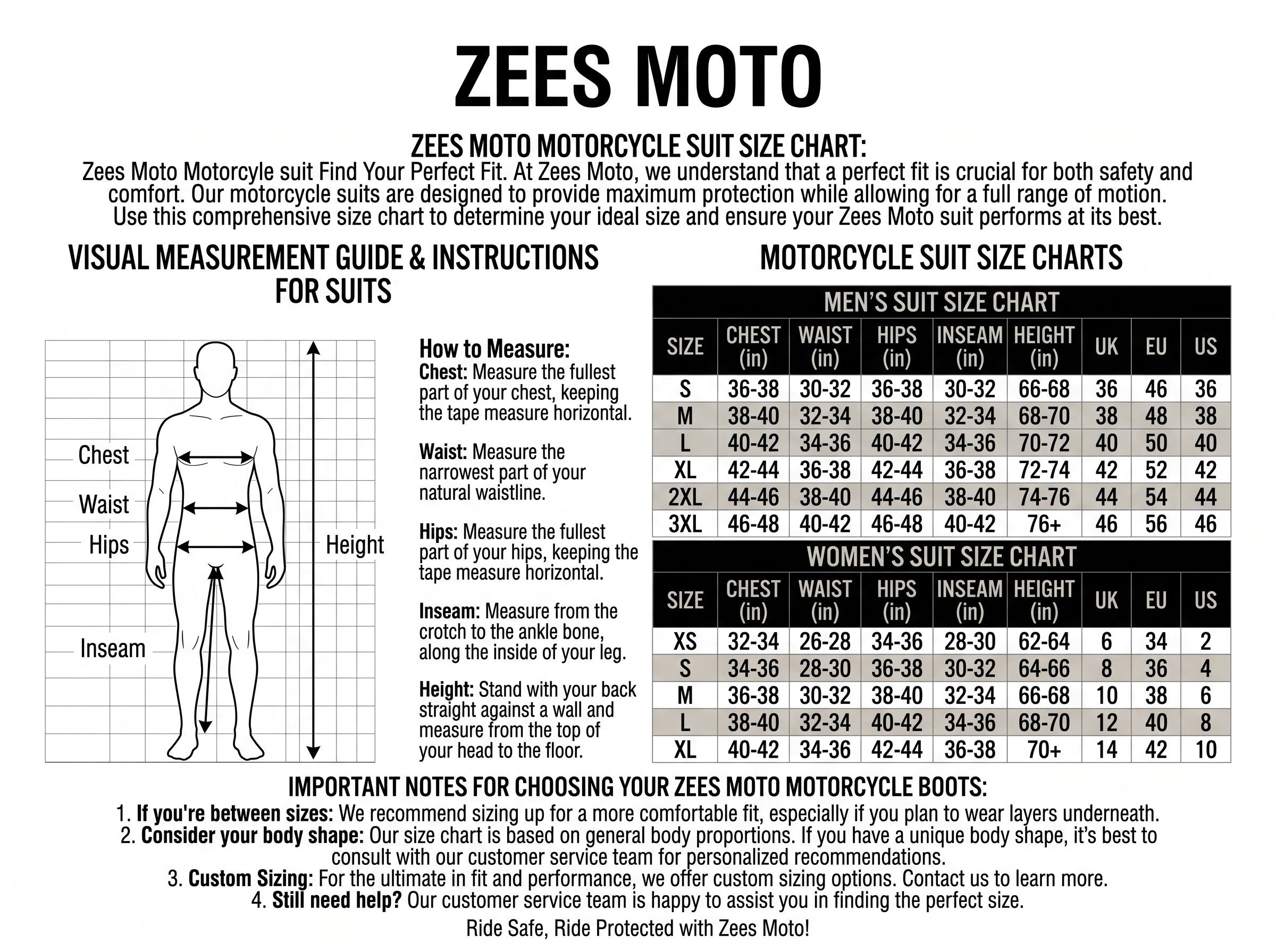 Motorcycle Suit Size Guide