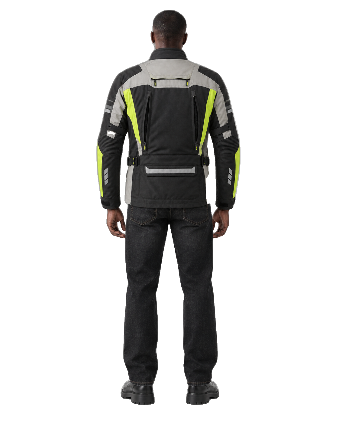 Summit Guard All-Season Motorcycle Jacket back view on male model with transparent background