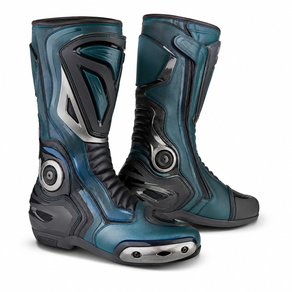Teal Pulse Technical Racing Motorcycle Boots – hero – Deep Teal / Charcoal / Silver