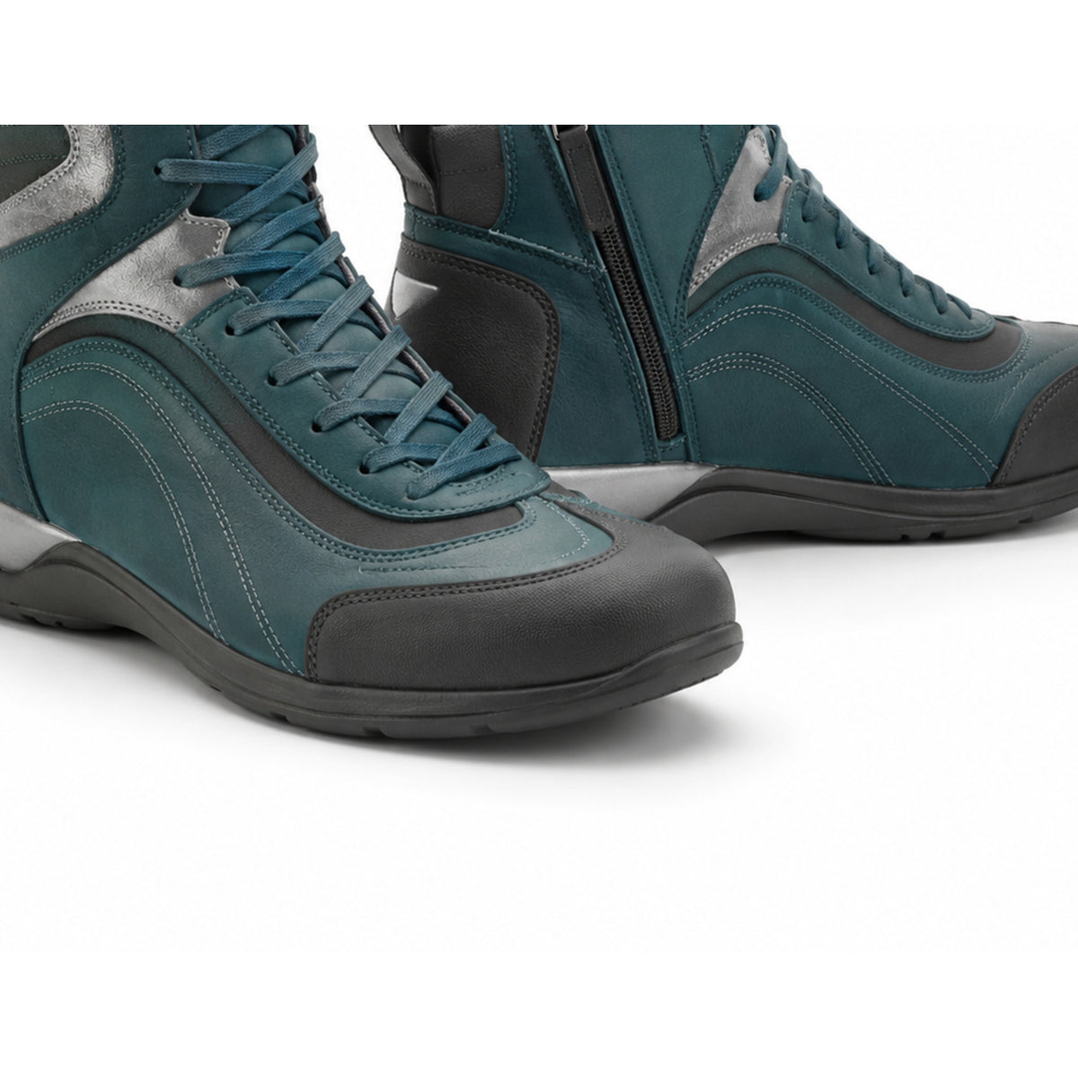 Teal Vector Women's High-Top Motorcycle Riding Shoes – toe sole detail in Deep Teal / Graphite