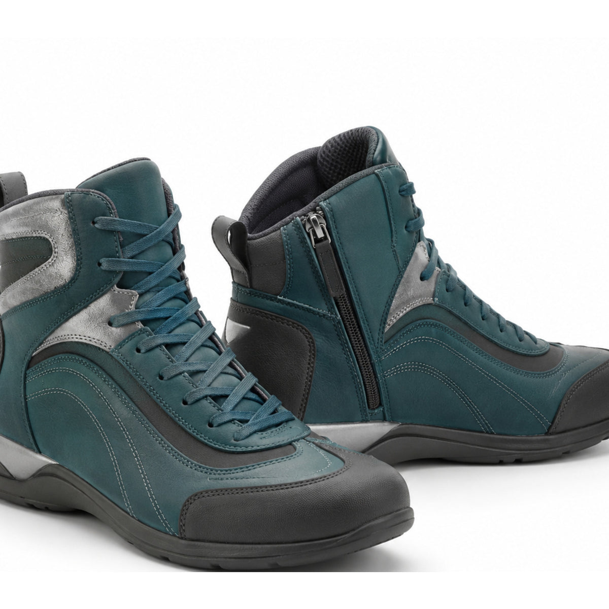 Teal Vector Women's High-Top Motorcycle Riding Shoes – upper closure detail in Deep Teal / Graphite