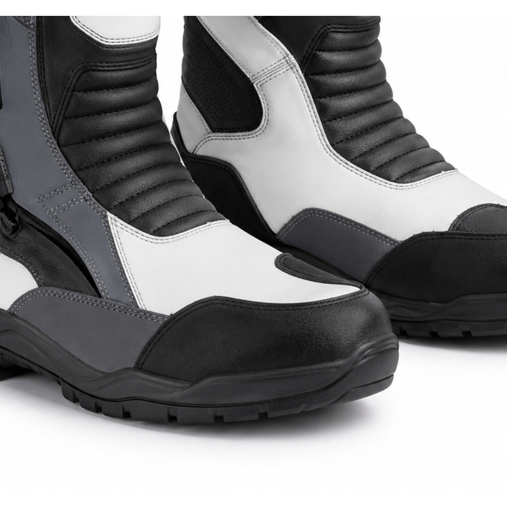 TealVoyage touring motorcycle boots toe heel and touring sole detail