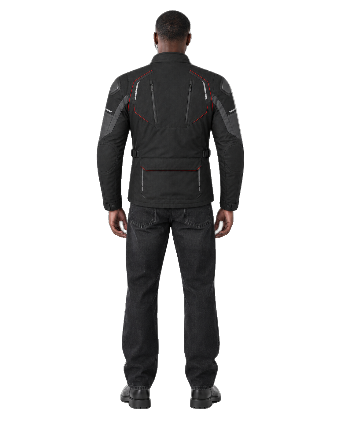 Tempest Atlas All-Season Motorcycle Jacket back view on male model with transparent background
