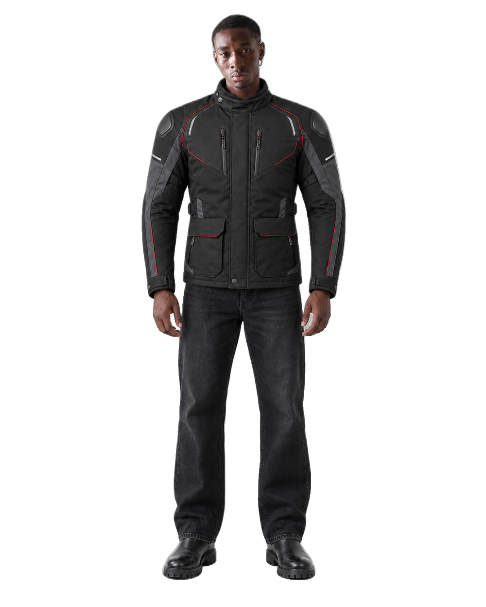Tempest Atlas All-Season Motorcycle Jacket front view on male model with transparent background