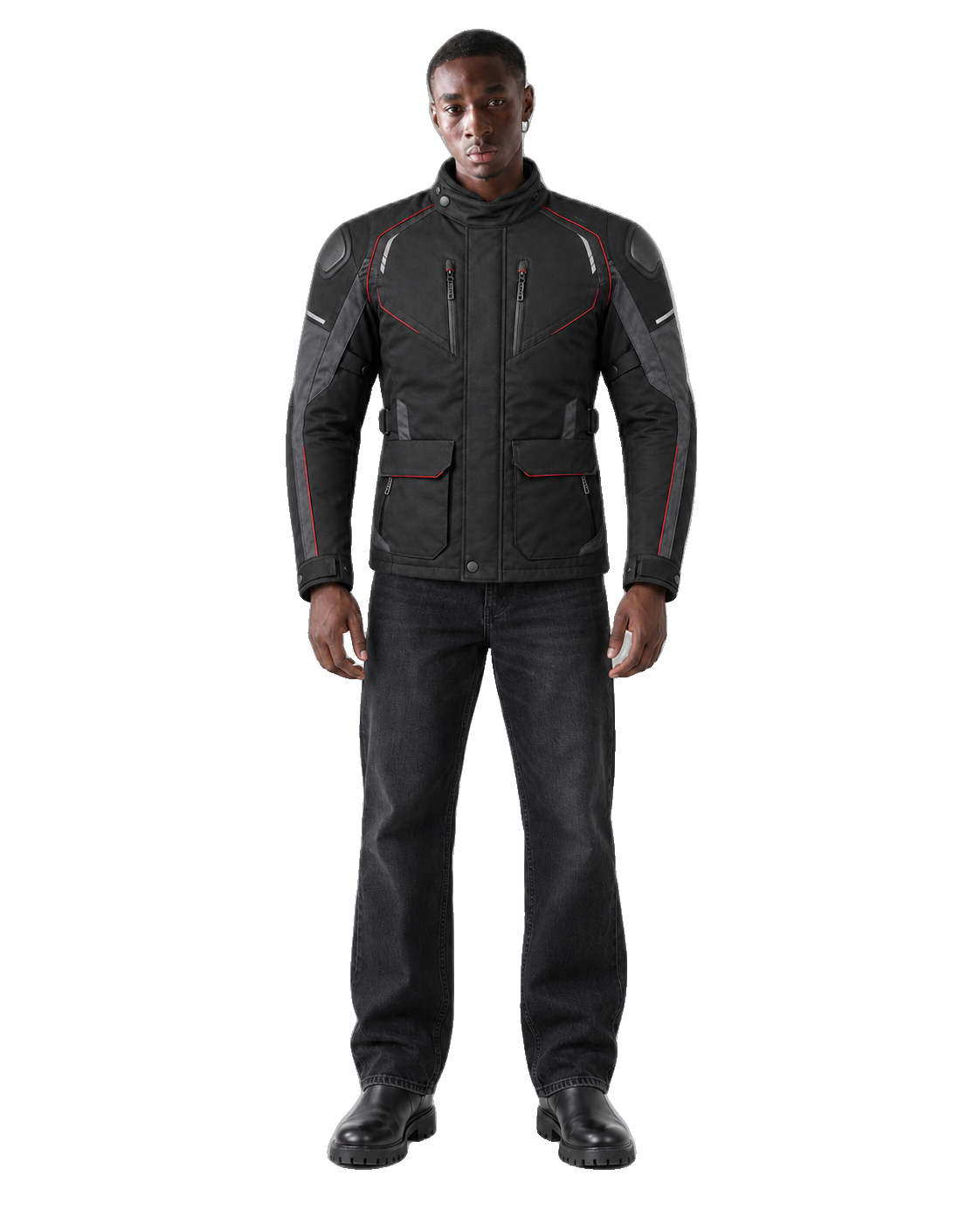 Tempest Atlas All-Season Motorcycle Jacket front view on male model with transparent background