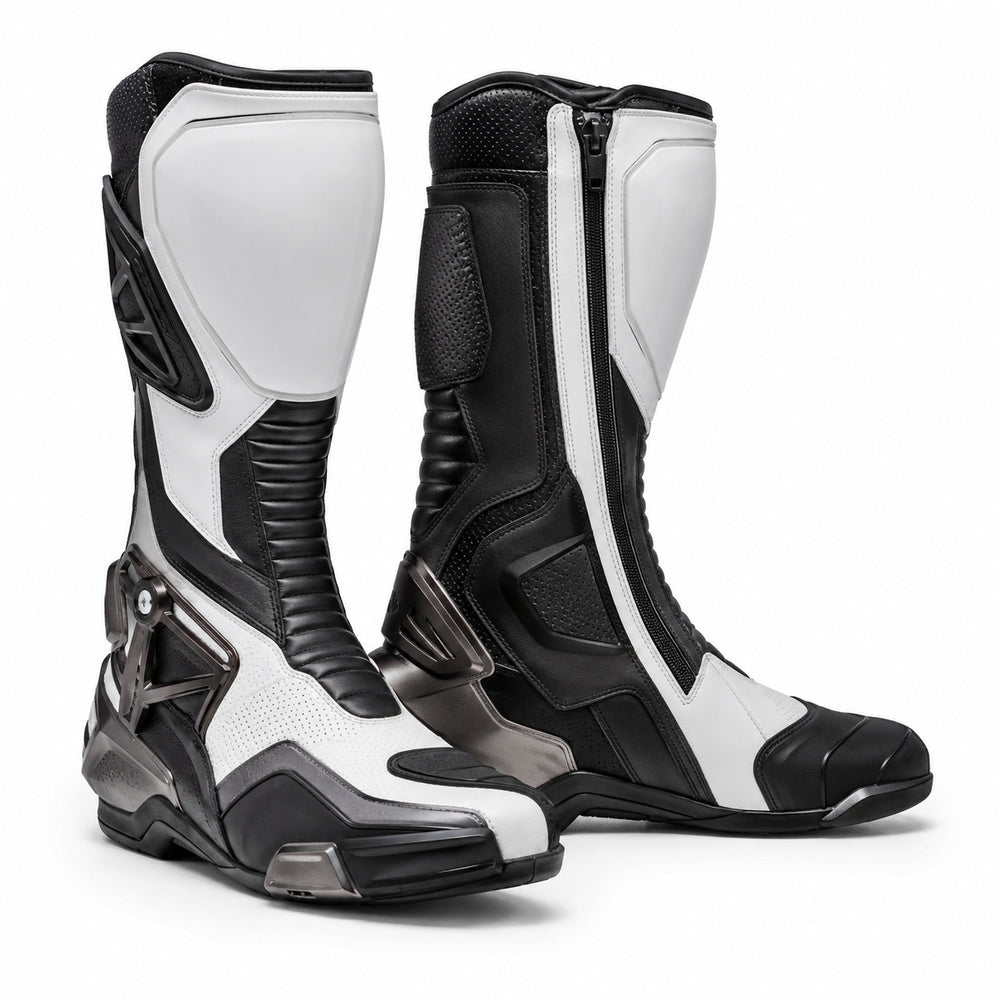 Titan Mono White Racing Motorcycle Boots – hero – White / Black / Gunmetal