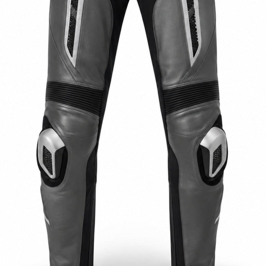 TitanFlow Leather Motorcycle Racing Pants knee panels leather and stitching detail