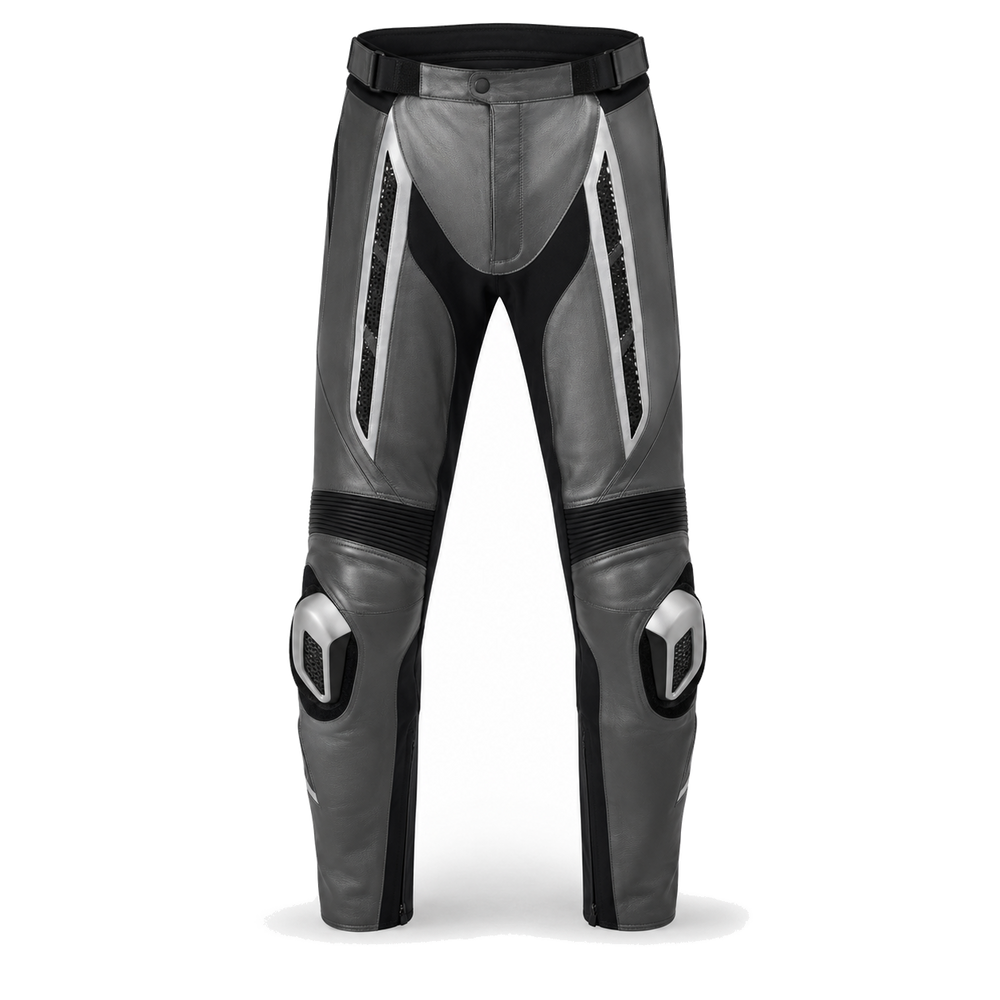 TitanFlow original gray leather racing pants front view