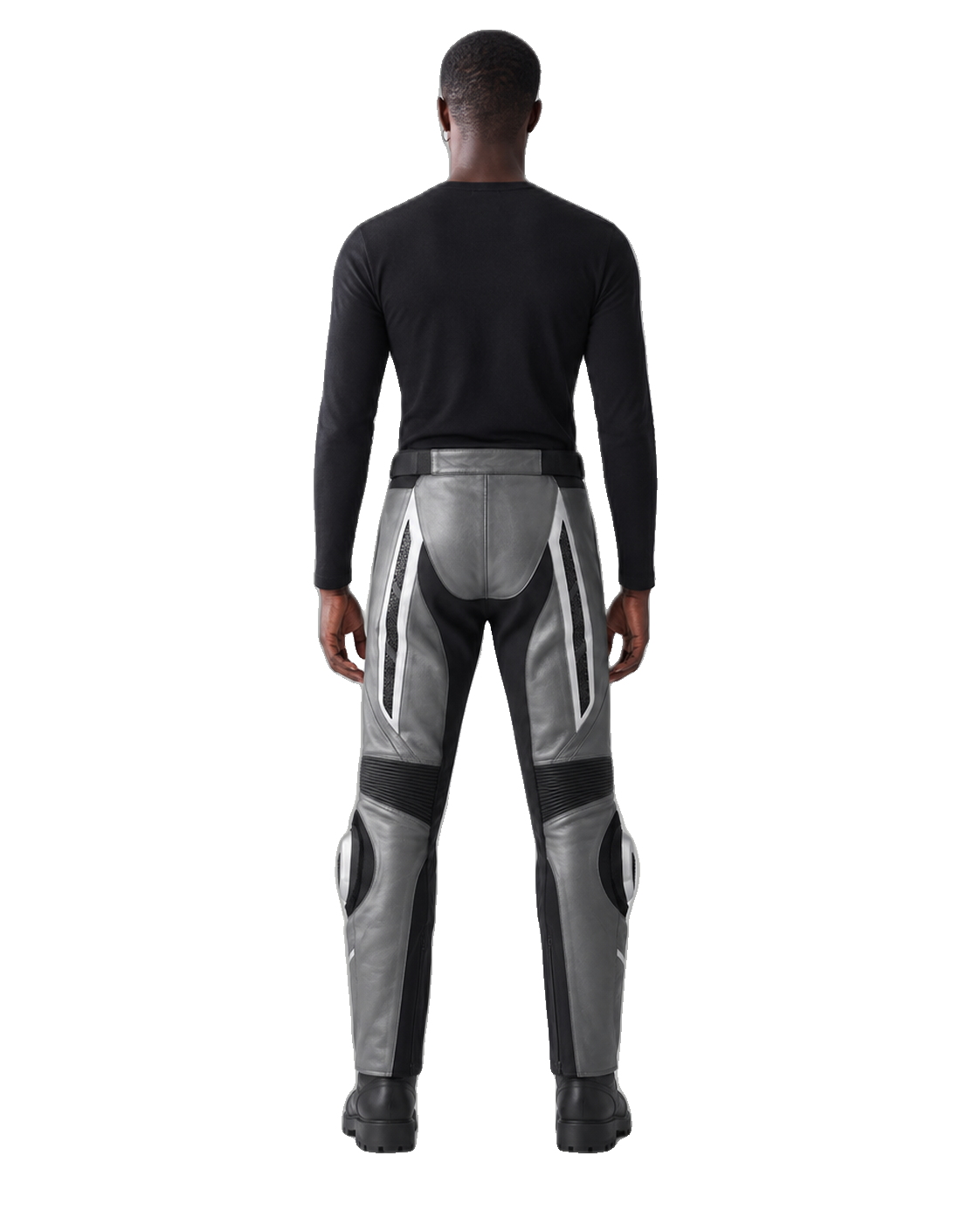 TitanFlow Leather Motorcycle Racing Pants back view on male model transparent background