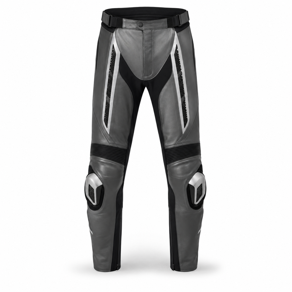 TitanFlow original gray leather racing pants front view