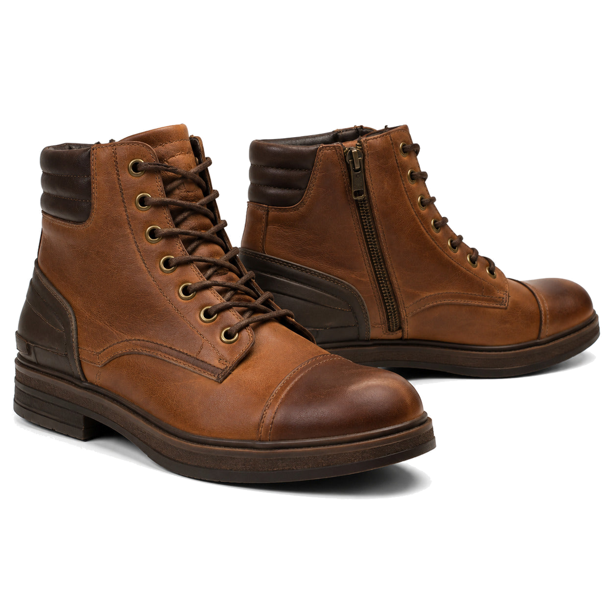 Tobacco Crest Cap-Toe Motorcycle Riding Shoes – hero in Tobacco Tan / Espresso