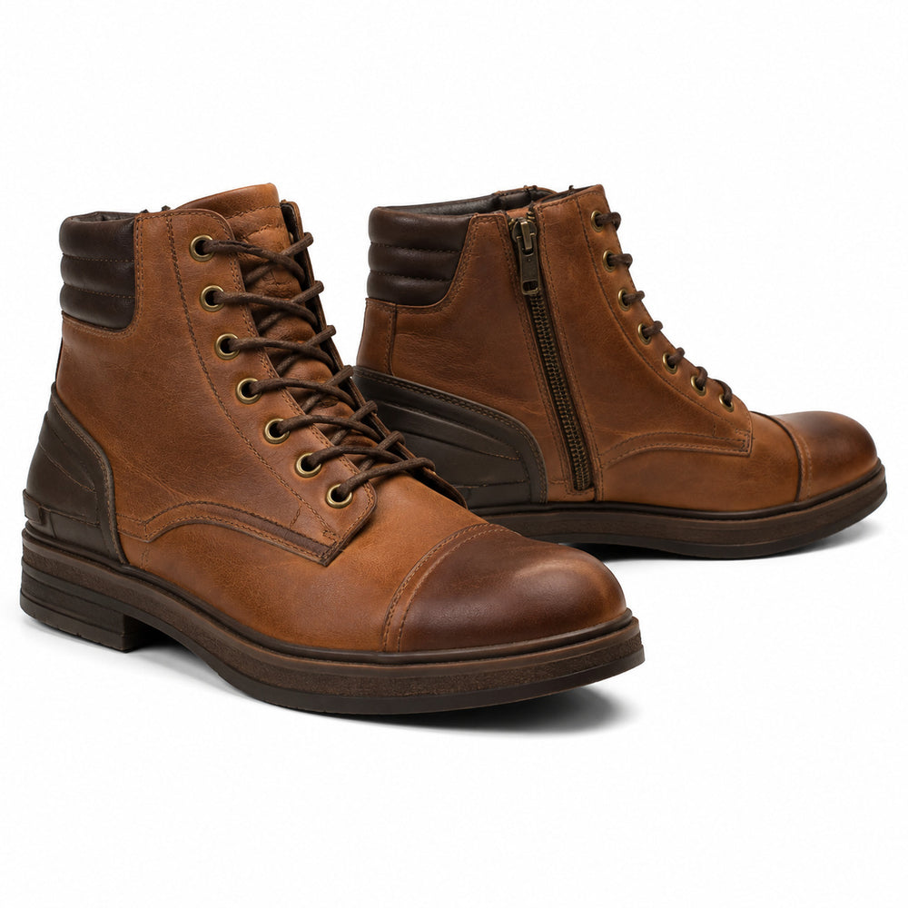Tobacco Crest Cap-Toe Motorcycle Riding Shoes – hero in Tobacco Tan / Espresso
