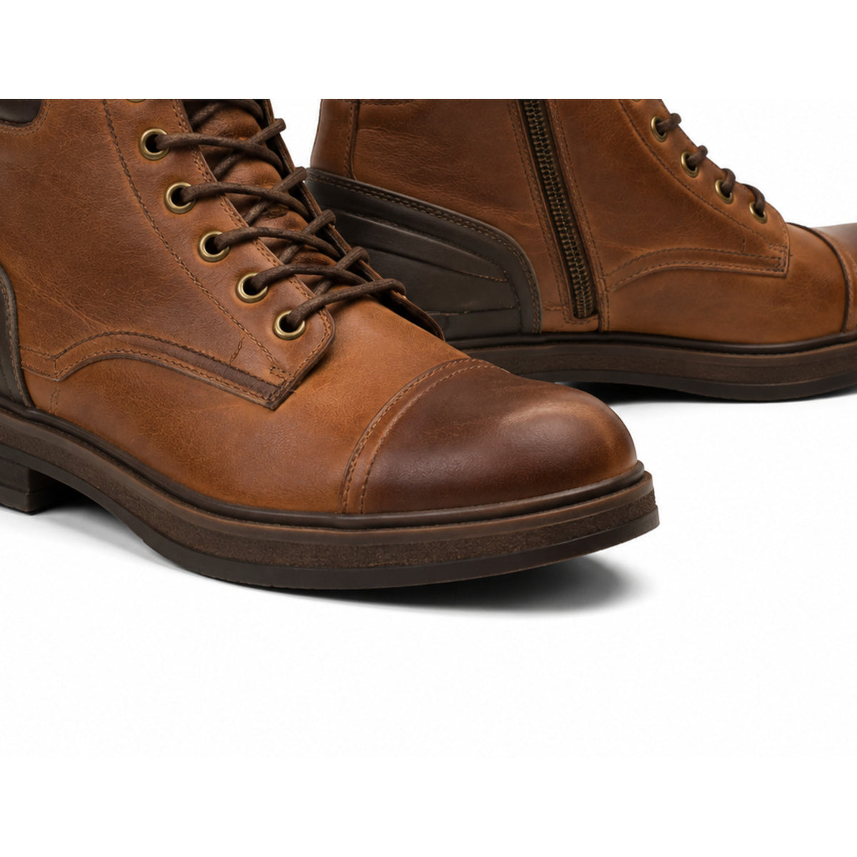 Tobacco Crest Cap-Toe Motorcycle Riding Shoes – toe sole detail in Tobacco Tan / Espresso