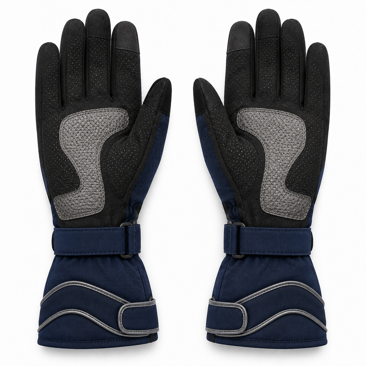 Palm view of TourVent gloves with silver comfort zones and dual cuff closures