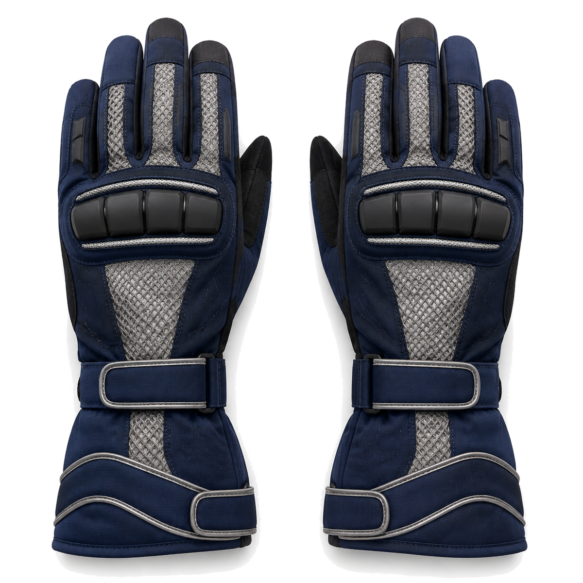 TourVent long-cuff mesh touring gloves in navy and silver