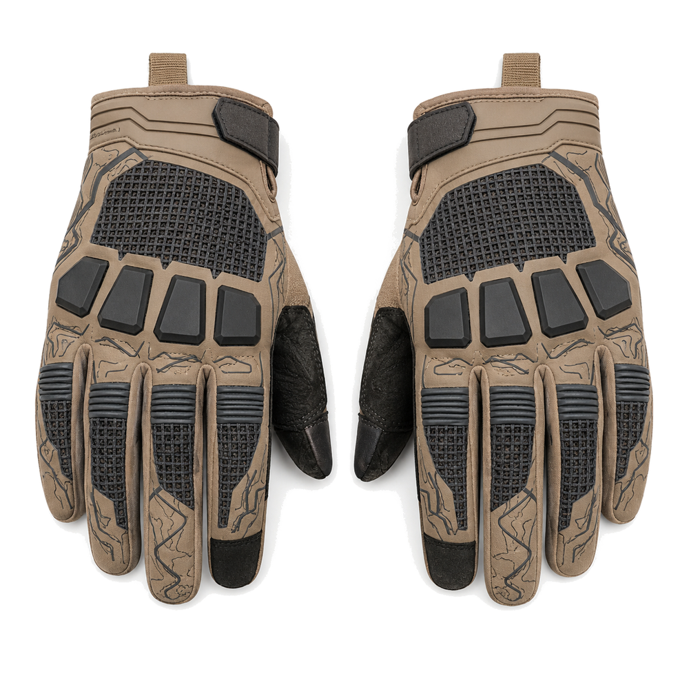 TrailGrid adventure mesh motorcycle gloves in sand and charcoal