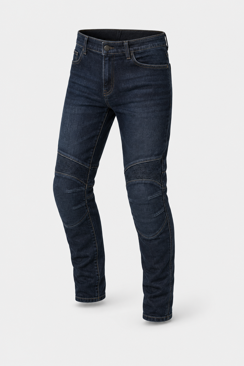 Urban Flex Indigo Armored Motorcycle Riding Jeans front three-quarter view on light gray background