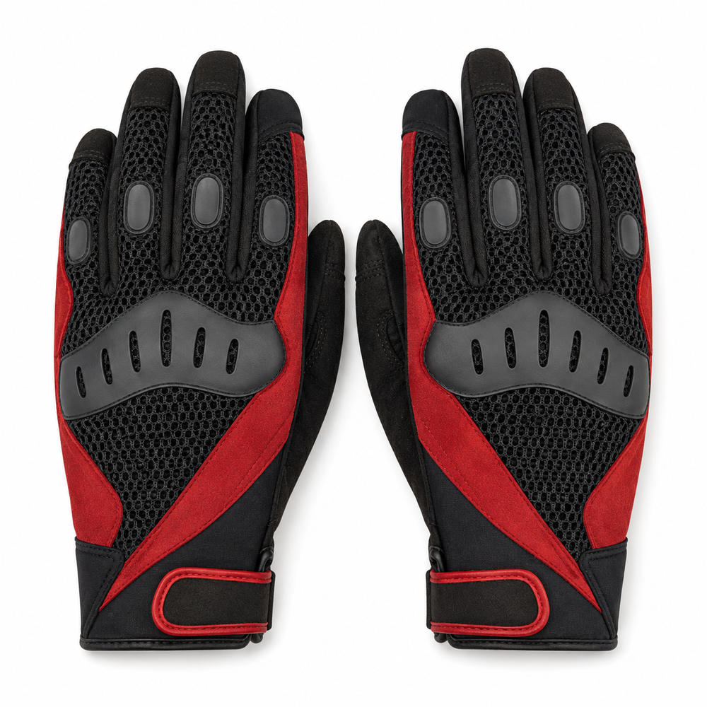 Velocity Air sport mesh motorcycle gloves in black and racing red