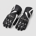 Velocity Carbon black and white leather motorcycle gloves hero view
