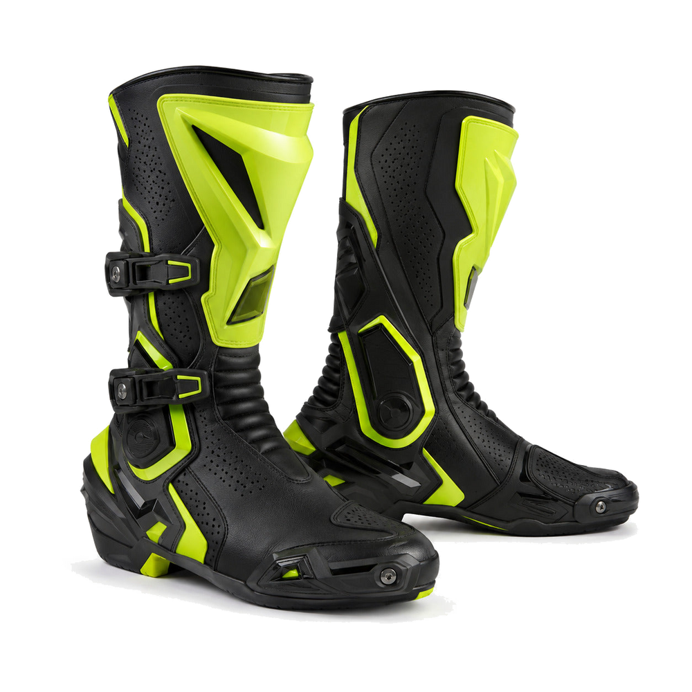 Volt Phantom Neon Racing Motorcycle Boots – hero – Matte Black / Neon Lime