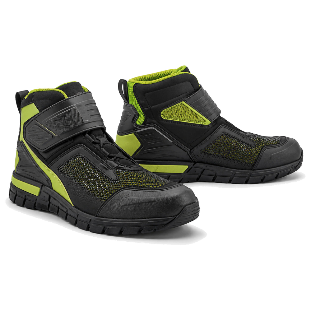 VoltGrid Neon Strap Motorcycle Riding Shoes – hero in Black / Neon Lime