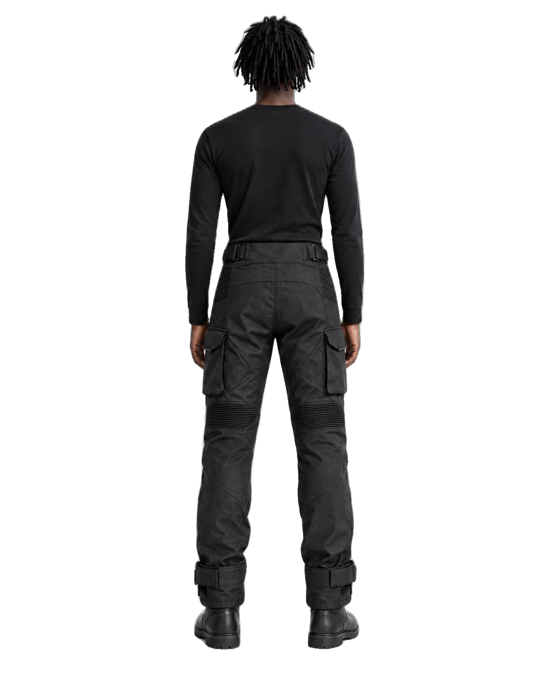 VoltTrail Black Lime Waterproof Textile Motorcycle Pants back view on male model on transparent background