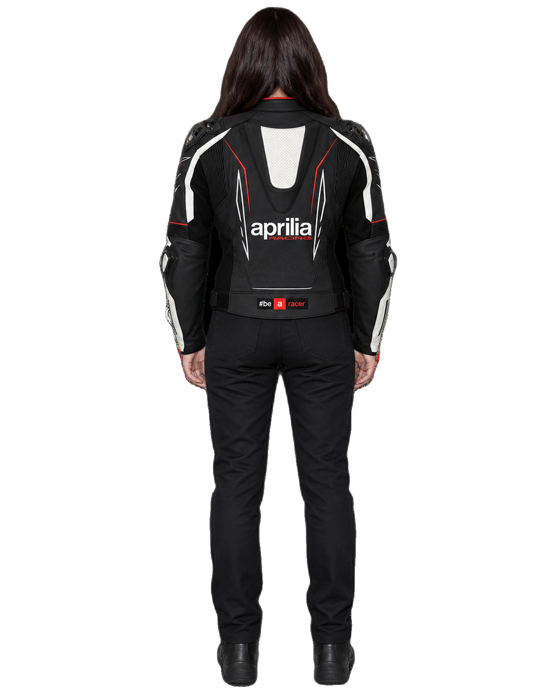 Customized Motorcycle Leather Jacket - ZMJ-016 back view on male model transparent background, centered cutout