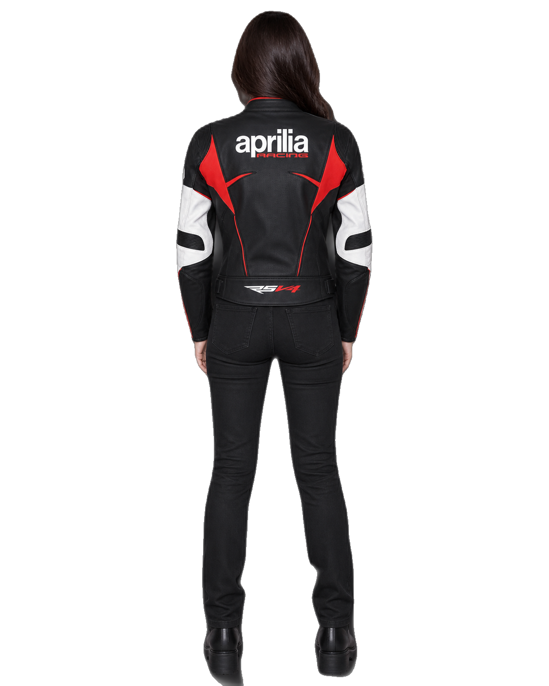 Customized Motorcycle Leather Jacket - ZMJ-024 back view on male model transparent background, centered cutout