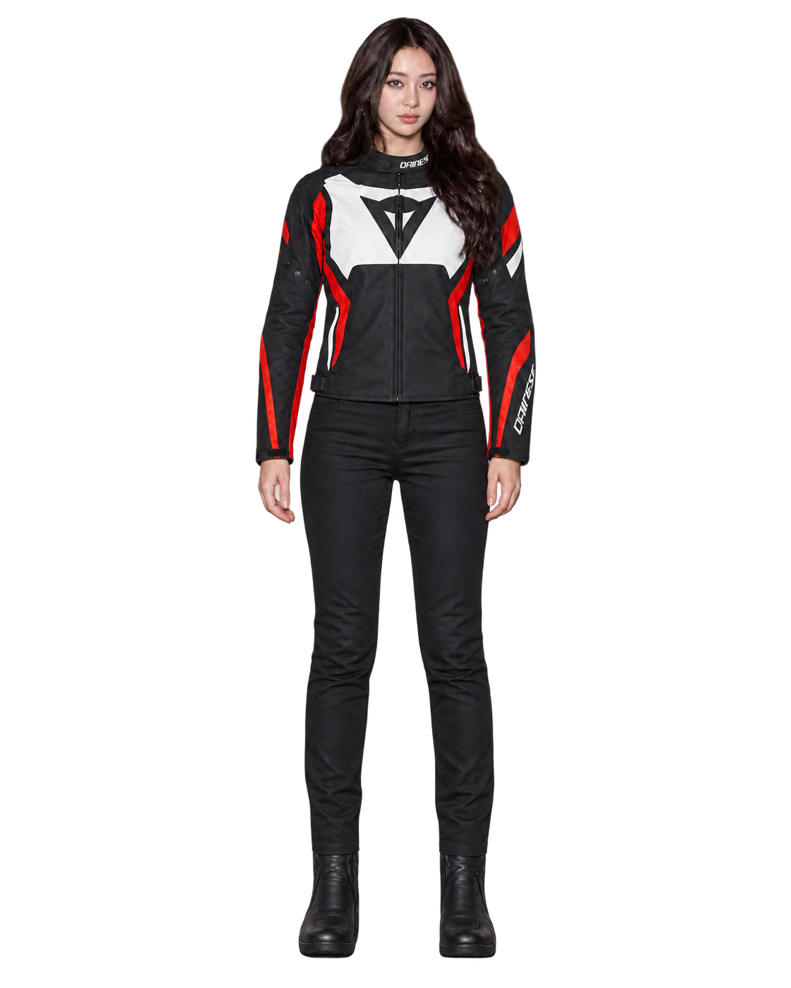 Customized Motorcycle Leather Jacket - ZMJ-045 front view on male model against transparent background with clean under-sleeve gaps