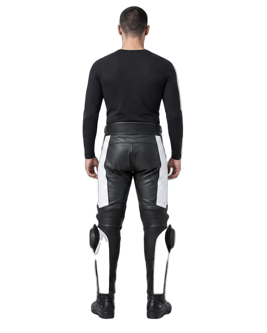 Custom Motorcycle Leather Pants - ZMP-001 back view on male model on transparent background