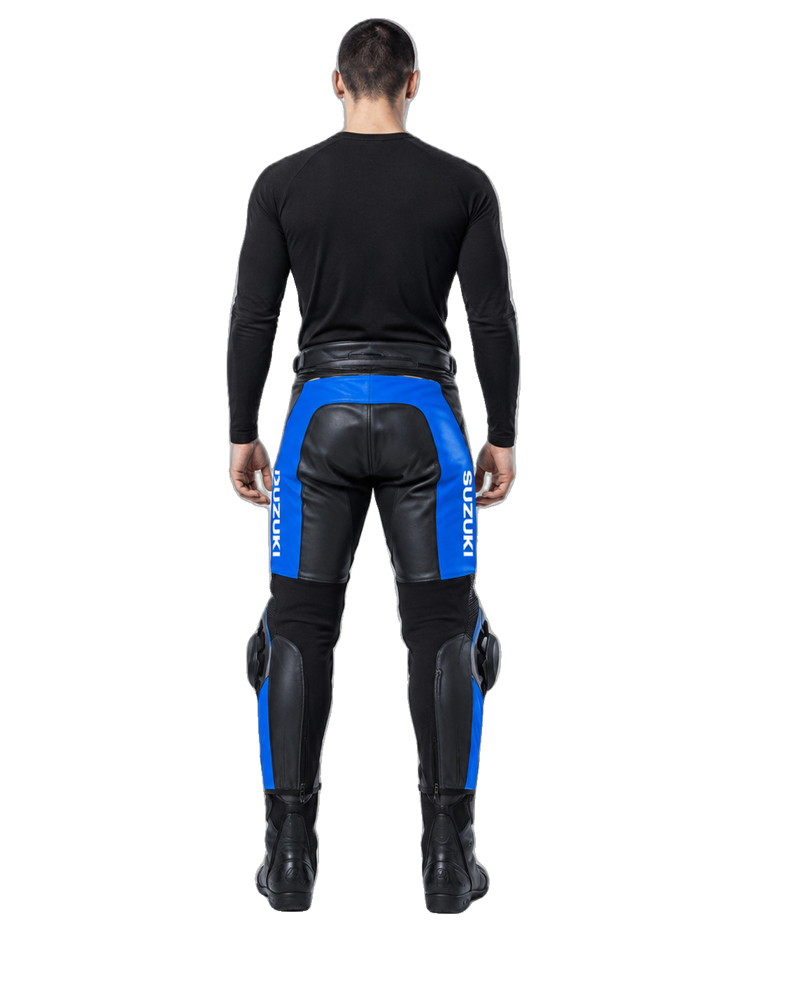 Custom Motorcycle Leather Pants - ZMP-002 back view on male model on transparent background