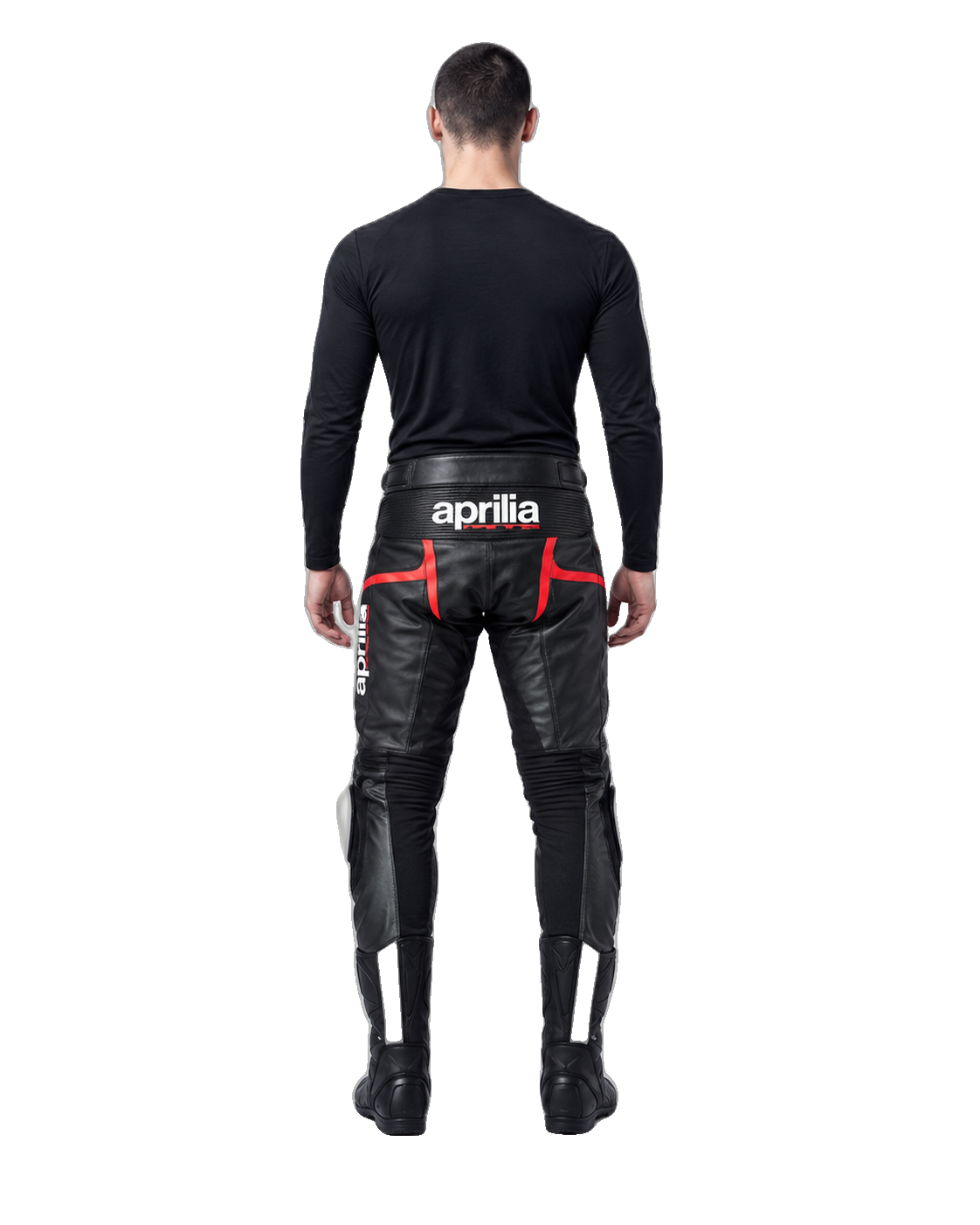 Custom Motorcycle Leather Pants - ZMP-004 back view on male model on transparent background