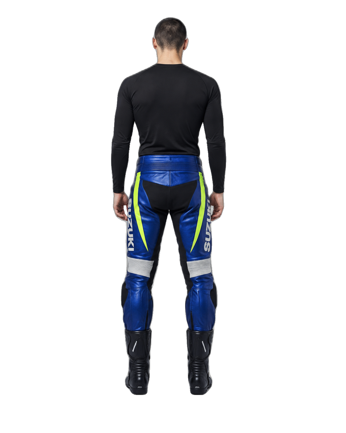 Custom Motorcycle Leather Pants - ZMP-007 back view on male model on transparent background