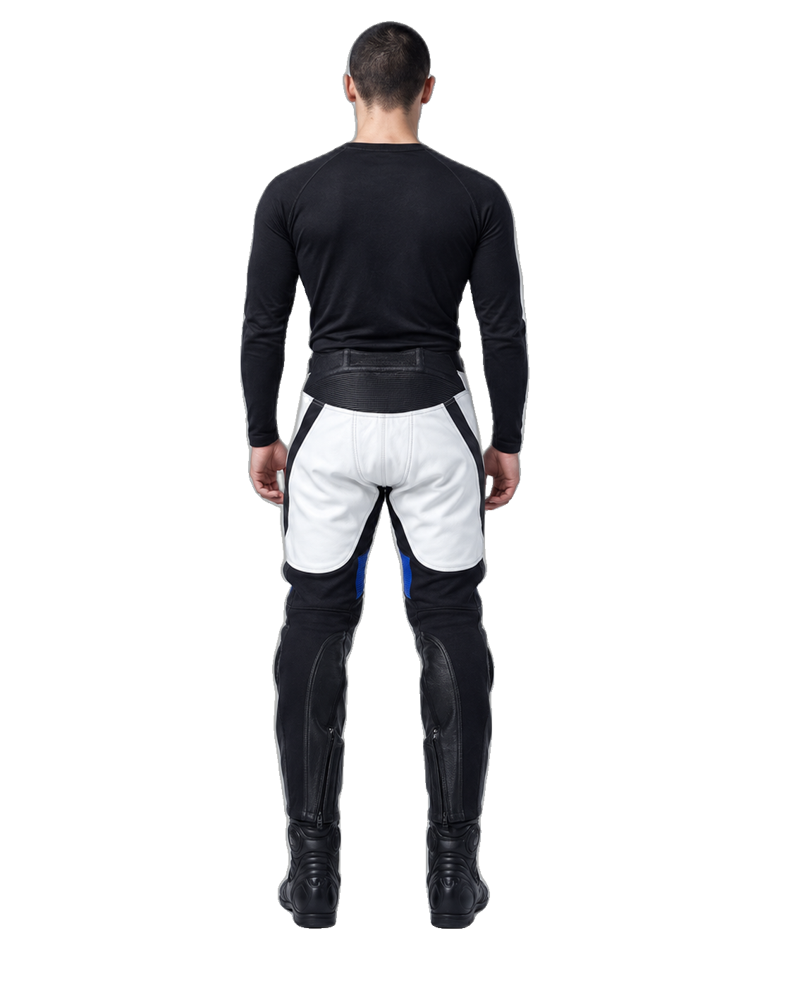 Custom Motorcycle Leather Pants - ZMP-008 back view on male model on transparent background