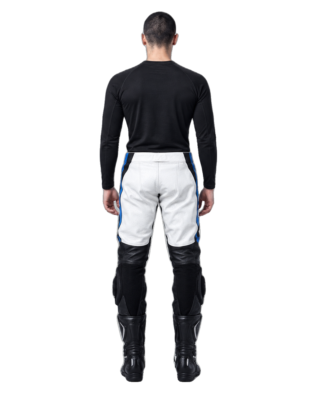 Custom Motorcycle Leather Pants - ZMP-009 back view on male model on transparent background