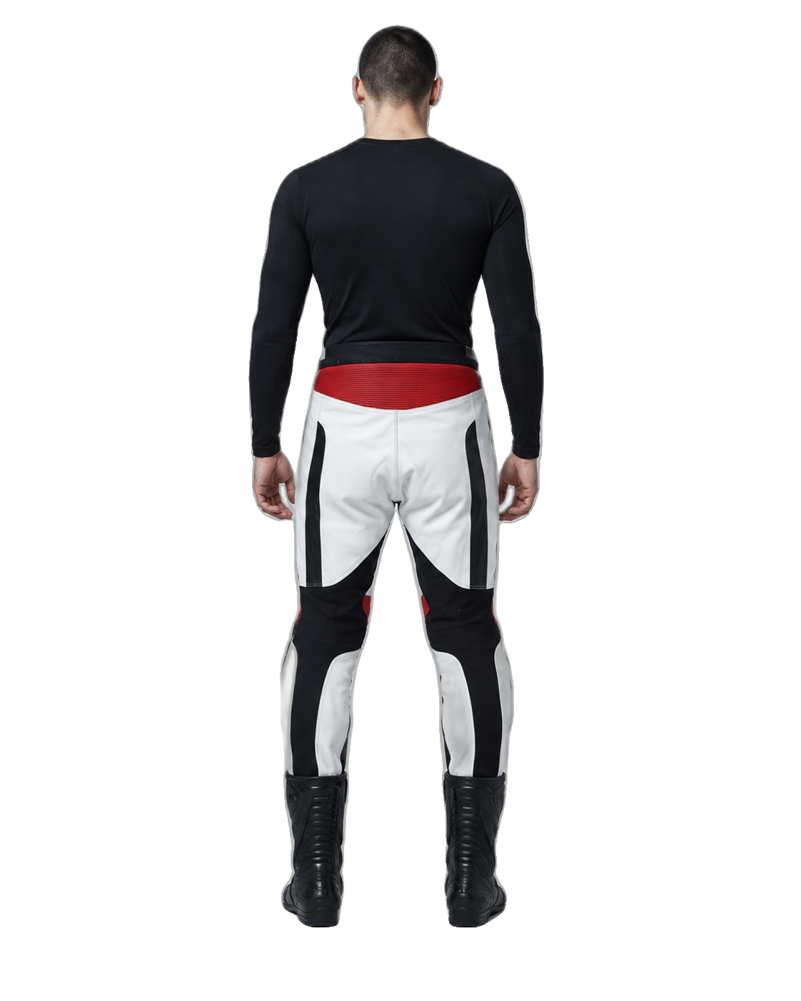 Custom Motorcycle Leather Pants - ZMP-010 back view on male model on transparent background