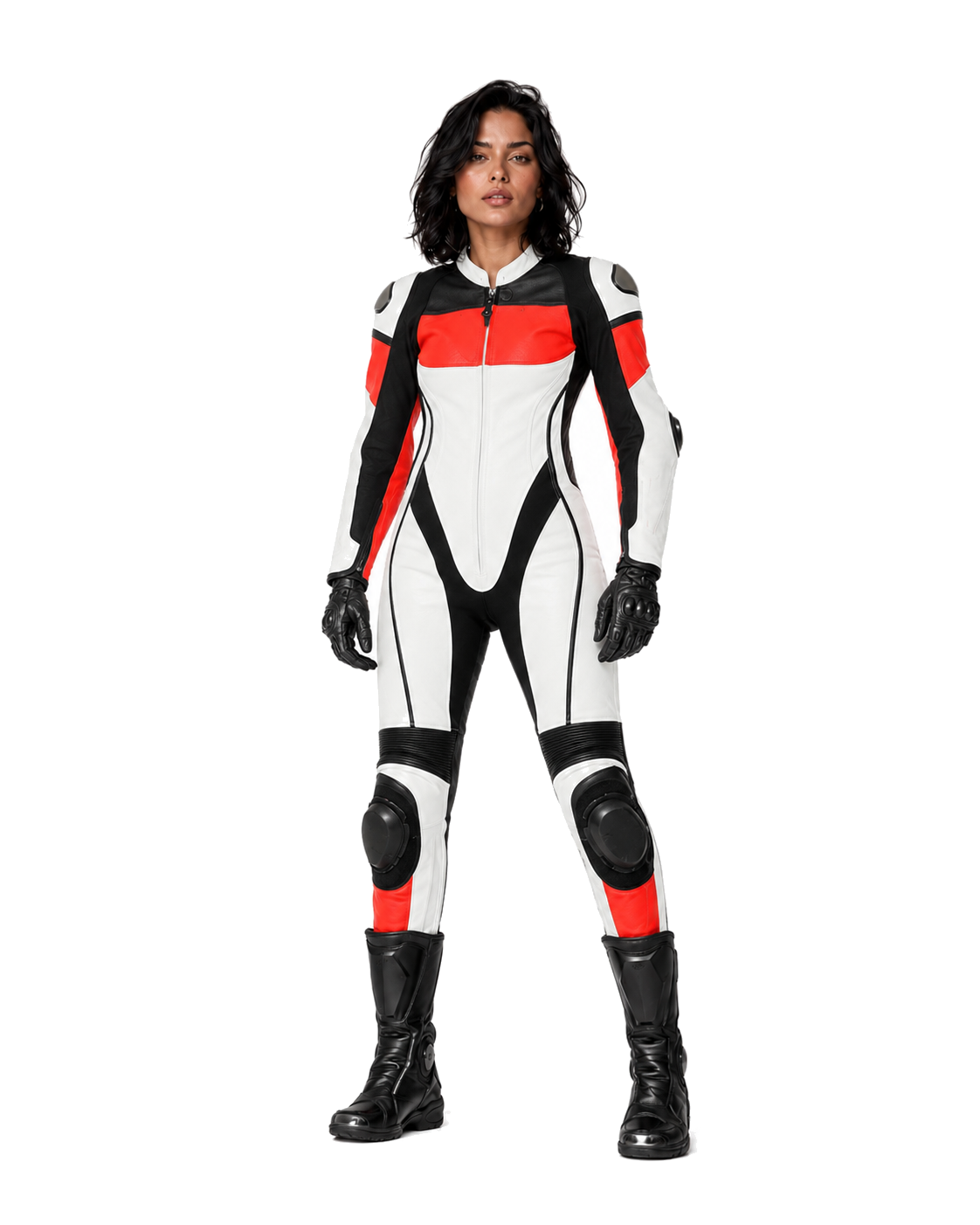 ZMW-001 Women's Motorcycle Suit front view on female model