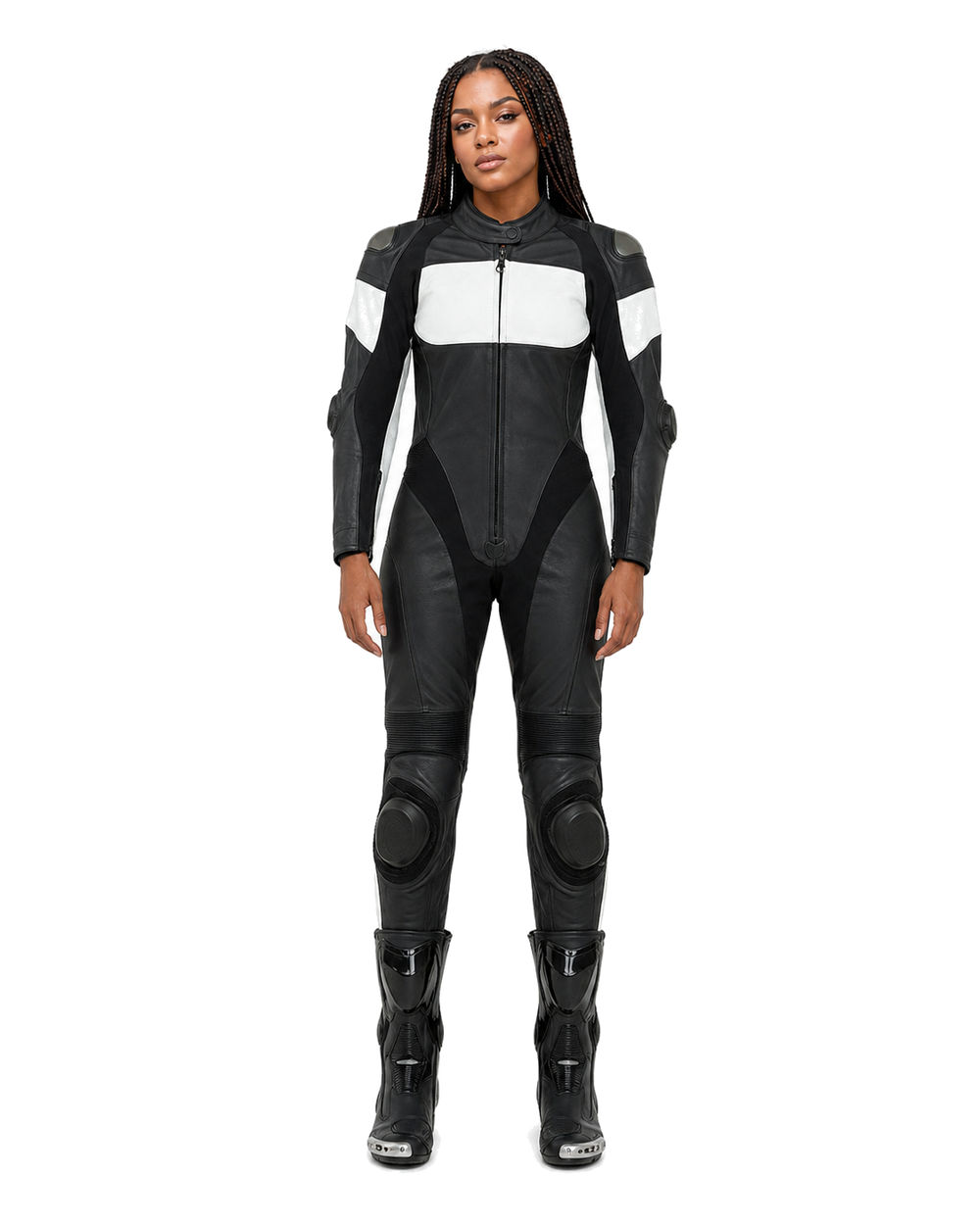 ZMW-002 Women's Motorcycle Suit front view on female model