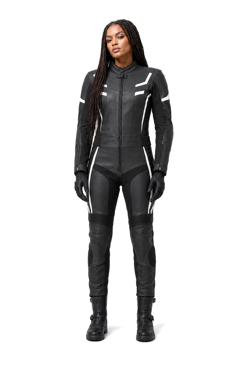 ZMW-004 Women's Motorcycle Suit front view on female model